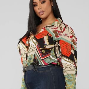 FASHION NOVA Amara Top Button up blouse Chain print